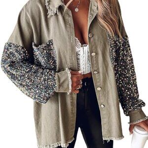 Top Button Front Oversized Denim Shacket XL